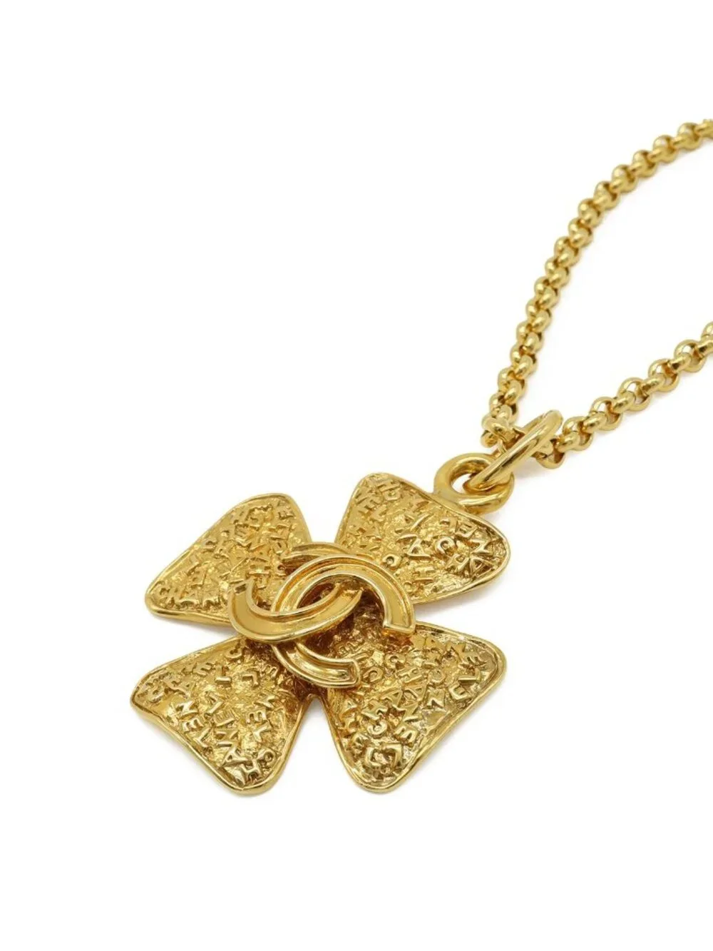 Chanel 95A Clover CC Logo Large Chain Pendant 2-Way Belt Gold Plated Necklace